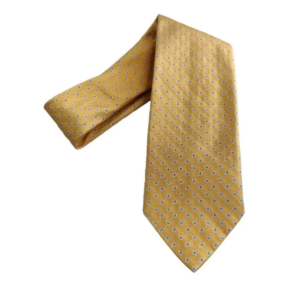 Brooks Brothers 346 Silk Tie Yellow Geometric Print Classic Preppy - Picture 3 of 4